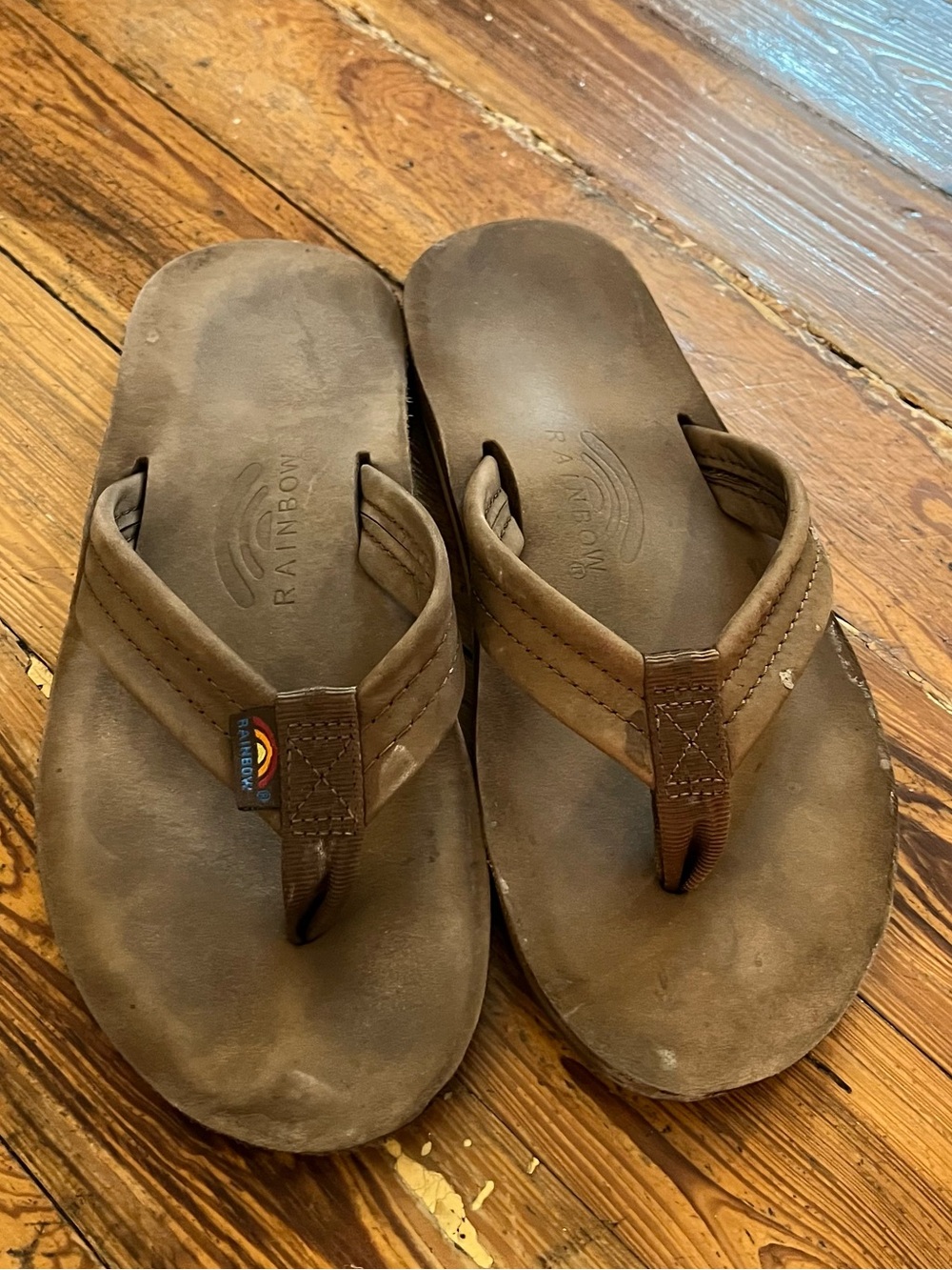 Men’s Rainbow Brown Leather Flip Flop Sandals M
